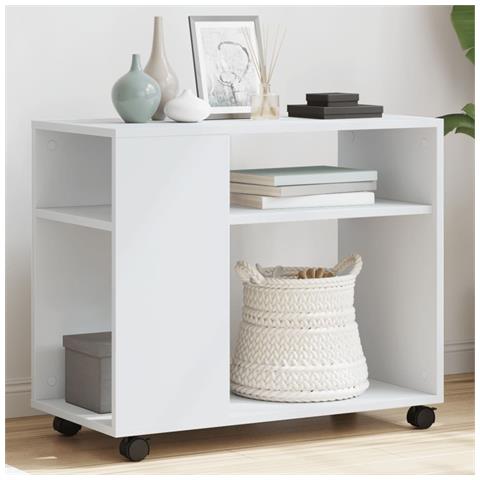 Tavolino Con Ruote Bianco 70x35x60 Cm In Truciolato - Foto 1