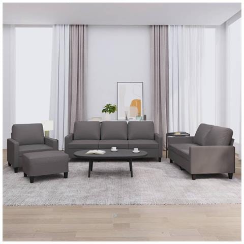 Set Di Divani 4 Pz Con Cuscini Grigio In Similpelle - Foto 1