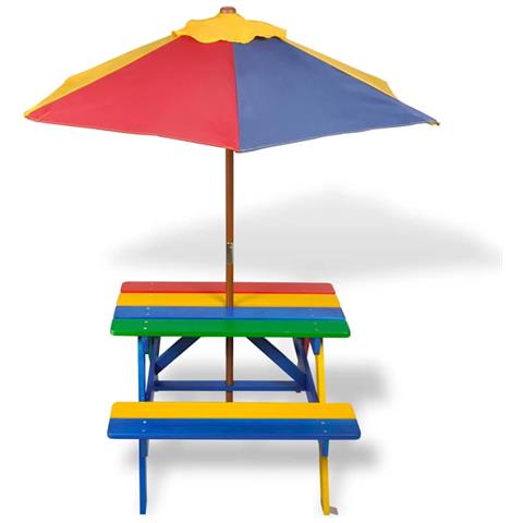 Lusso Casadino -  Tavolo E Panchine Per Bambini Con Parasole Legno Multicolore - Foto 1