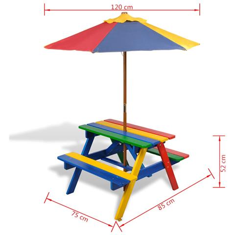 Lusso Casadino -  Tavolo E Panchine Per Bambini Con Parasole Legno Multicolore - Foto 7