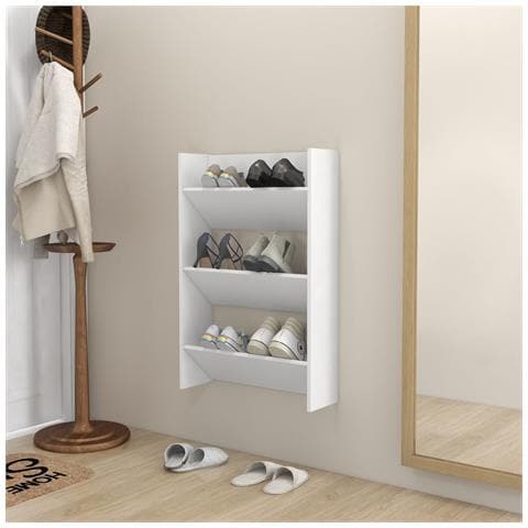 Scarpiera A Muro Bianca 60x18x90 Cm In Legno Multistrato - Foto 6