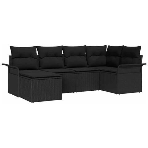 Set Divano da Giardino a 6 Pezzi con Cuscini Nero Polyrattan - Foto 1