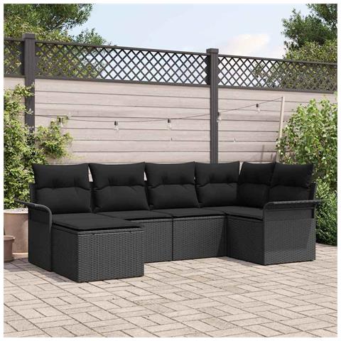 Set Divano da Giardino a 6 Pezzi con Cuscini Nero Polyrattan - Foto 2