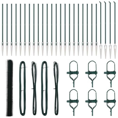 Recinzione Esagonale Verde 1.5x50 m Acciaio, Picchetti per Recinzione con Punta 13 pz Ø32 mm 170 cm Acciaio Zincato - Foto 1
