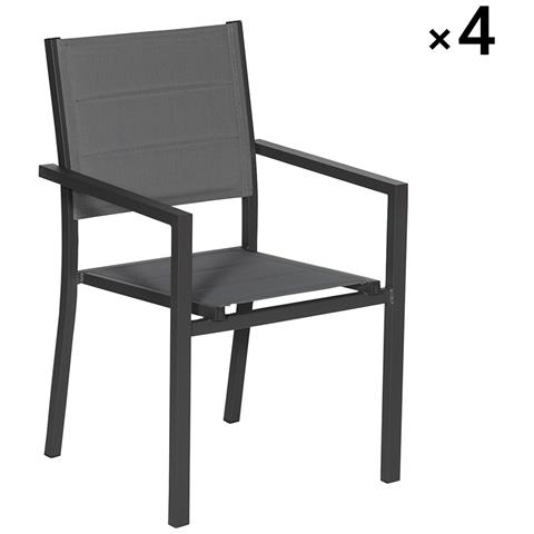 Set Di 4 Sedie Imbottite In Alluminio Antracite - Textilene Grigio - Foto 6