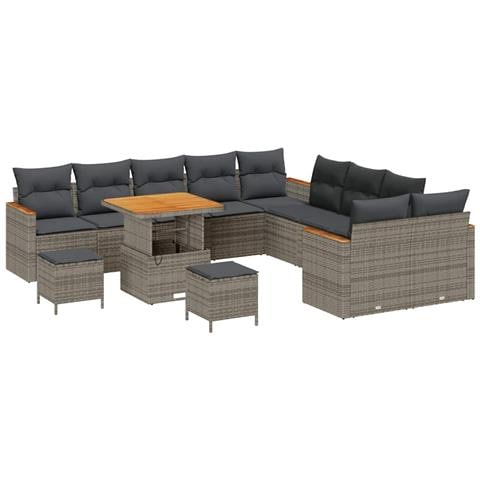 Set Divano da Giardino con cuscino 13 pcs Grigio Poly Rattan - Foto 1