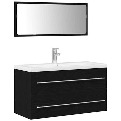 Mobile lavabo con lavandino 3 pcs Rovere nero 90 x 38.5 x 48 cm - Foto 1