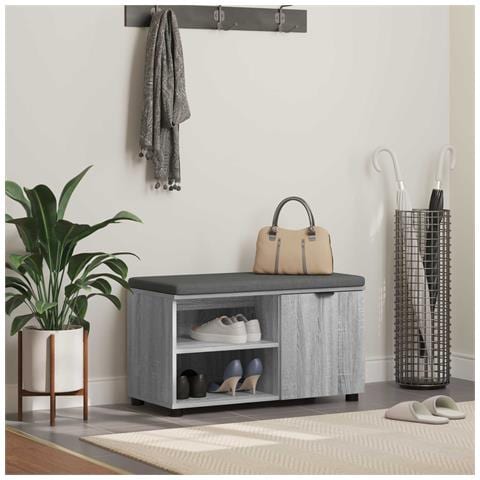 Panca per ingresso con cuscino Sonoma grigia 80 x 38 x 46 cm - Foto 2