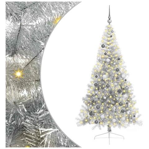 Albero di Natale artificiale con luci integrate Argento 210 cm - Foto 1