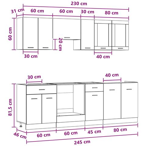 Set di mobili da cucina Lyon 8 pcs 240 x 46 x 81,5 cm - Foto 9