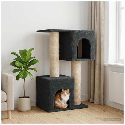 Albero per gatti con pali per graffiare in sisal Grigio Scuro - Foto 2