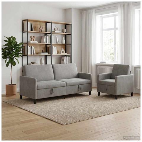 Set di Divani con Storage 2 pz Grigio Chiaro Poliestere - Foto 2