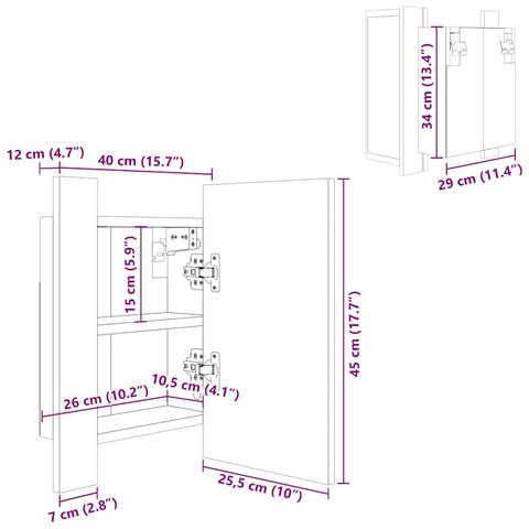 Armadietto a Specchio con Luci LED Nero 40x12x45 cm in Acrilico - Foto 2