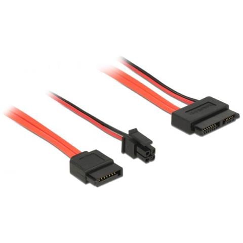 Cavo Sata - Serial Ata 150/300/600 - Slimline Sata (r) A 4 Pin Atx12v Sata - 30 Cm - Nero Rosso - Foto 1
