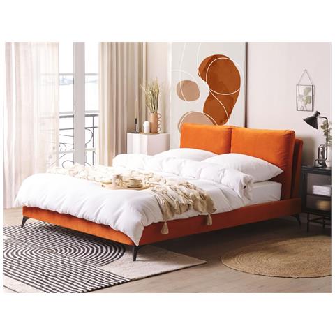 Letto Matrimoniale Velluto Arancione 160 X 200 Cm Melle - Foto 2