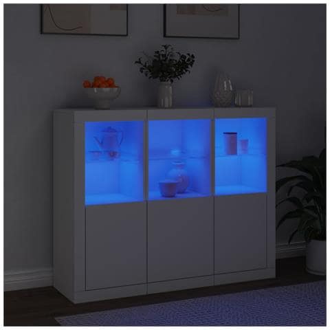 Credenze Con Luci Led 3 Pz Bianche In Legno Multistrato - Foto 3