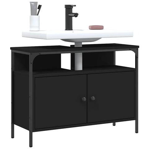 Mobile Lavabo Bagno Nero 60x30x60 Cm In Legno Multistrato - Foto 2