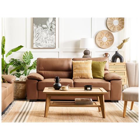 Divano 3 Posti Vogar Pelle Sintetica Marrone Dorato - Foto 1