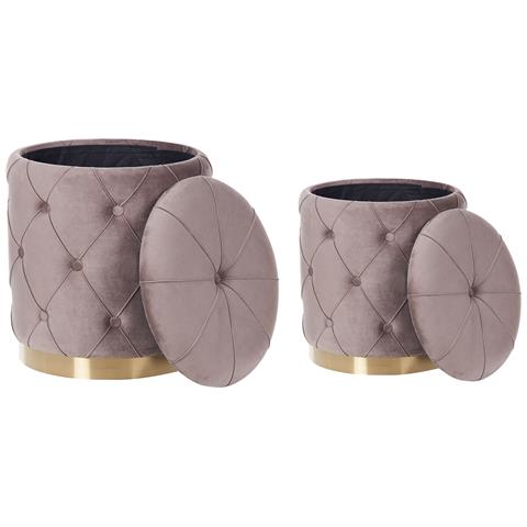 Set Di 2 Pouf Contenitore Pueblo Velluto Tortora - Foto 2