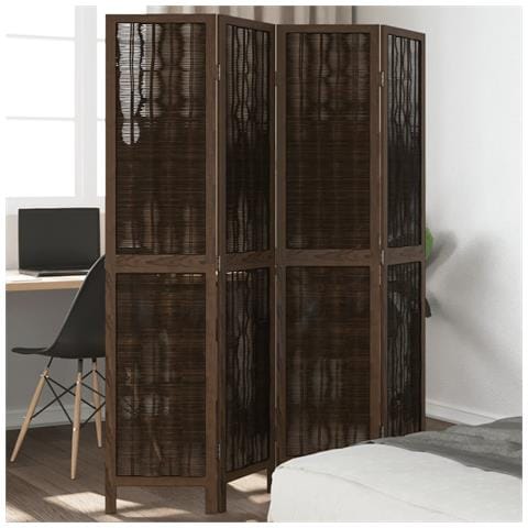 Divisorio Ambienti 4 Pannelli Marrone Scuro Massello Paulownia - Foto 1
