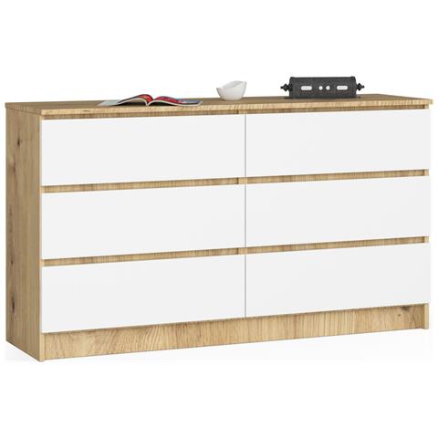Cassettiera K140, 6 cassetti, 138x40x77 cm, Colore Quercia Artisan e Bianco - Foto 1