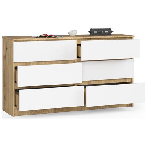 Cassettiera K140, 6 cassetti, 138x40x77 cm, Colore Quercia Artisan e Bianco - Foto 2