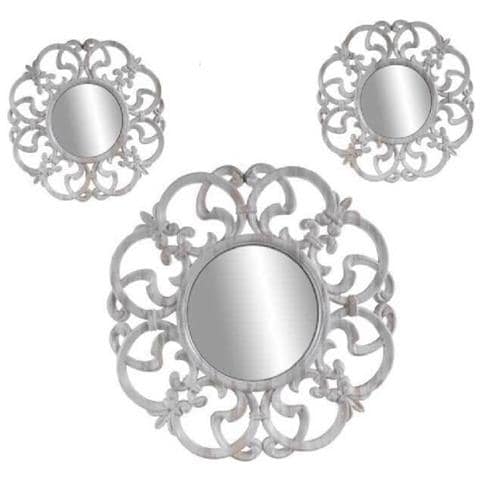 Trade Shop - Set 3 Specchi Parete Decorativi Anticati Bianco Specchio Plastica 25-35cm 836886 - Foto 1