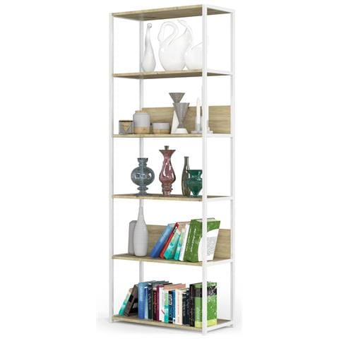 Scaffale stile loft con ripiani in legno, 6 ripiani, 70x32x192 cm, Colore Bianco e Quarcia Artisan - Foto 2
