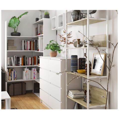 Scaffale stile loft con ripiani in legno, 6 ripiani, 70x32x192 cm, Colore Bianco e Quarcia Artisan - Foto 5