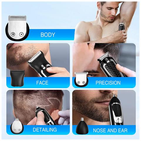Kit Per Uomo Tagliacapelli Elettrico 5 In 1 Kit Barba Multifunzionale Impermeabile Tagliacapelli Per Naso E Baffi Senza Fili Con Display A Led - Foto 2