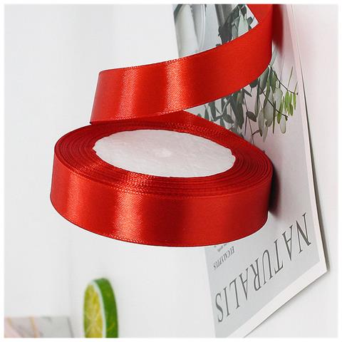 Nastro Di Raso Rosso - Confezione Regalo Festiva E Nastro Per Artigianato  M - Foto 2