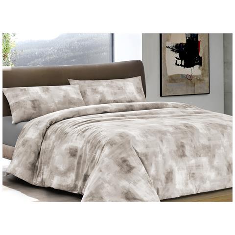 Completo Lenzuola Letto 100% Cotone Made In Italy Disegno Nebula Matrimoniale Beige - Foto 1