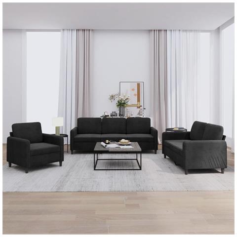 Set Di Divani 3 Pz Nero In Velluto - Foto 1