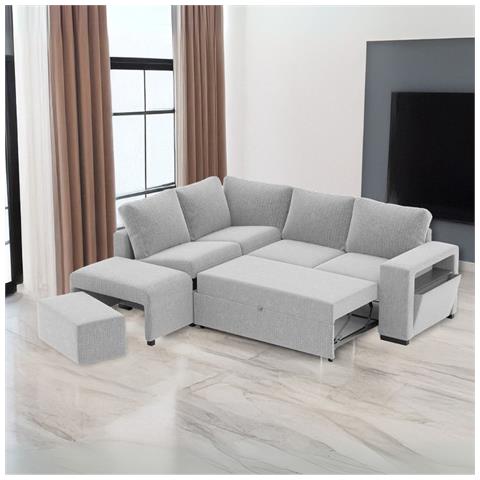 Divano Letto Angolare Reversibile Jozzis Con Vano Contenitore E Pouf In Tessuto Zenith C1756 Grigio - Foto 1