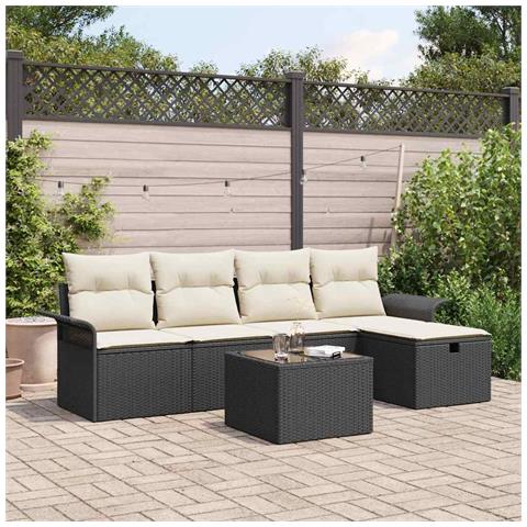 Set Divano da Giardino 6 Pezzi con Cuscini Nero Polyrattan, Divano da Giardino 2 Posti con Storage e Cuscini Nero Polyrattan - Foto 2