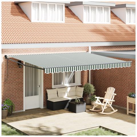 Tenda Retrattile Automatica Verde e Bianca 450x300 cm, Tessuto di ricambio per tenda  4.5x3 m Verde e Bianco - Foto 2