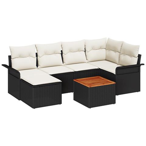 Set di Sofà da Giardino  7 Pezzi con Cuscini Rattan Nero, Sofà da Giardino  2 Posti con Stoccaggio e Cuscini Rattan Nero - Foto 1