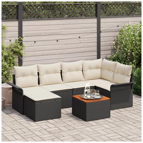 Set di Sofà da Giardino  7 Pezzi con Cuscini Rattan Nero, Sofà da Giardino  2 Posti con Stoccaggio e Cuscini Rattan Nero - Foto 2