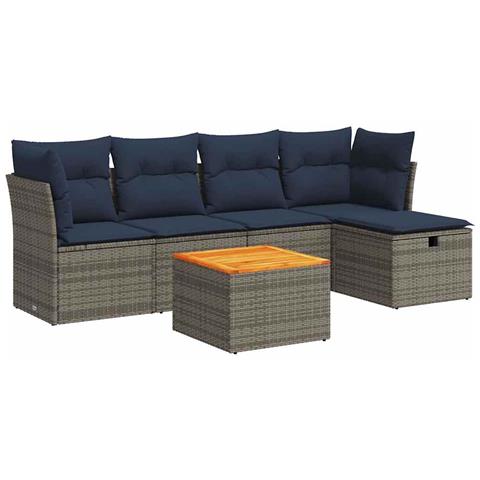 Set Divano da Giardino 6 pz con Cuscini Grigio in Polyrattan - Foto 1