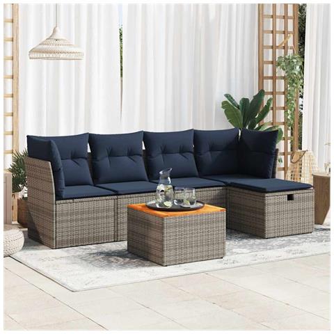 Set Divano da Giardino 6 pz con Cuscini Grigio in Polyrattan - Foto 2