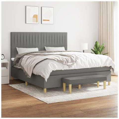 Giroletto a Molle con Materasso Grigio Scuro 160x200 cm Tessuto - Foto 2