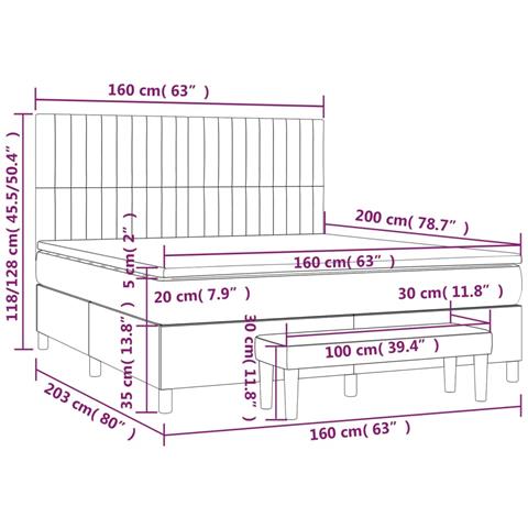 Giroletto a Molle con Materasso Grigio Scuro 160x200 cm Tessuto - Foto 8
