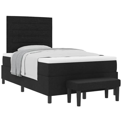 Letto Box Spring con Materasso e Panchina Nera 120x200 cm Tessuto - Foto 1