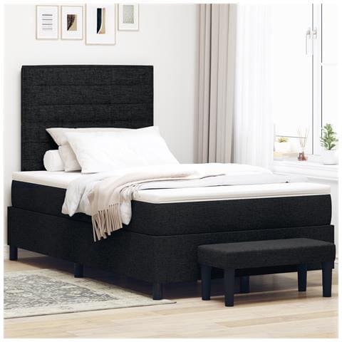 Letto Box Spring con Materasso e Panchina Nera 120x200 cm Tessuto - Foto 2