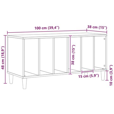 Armadio per dischi Nero Quercia 100x38x48 cm Legno ingegnerizzato - Foto 9