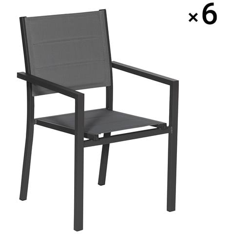 Set Di 6 Sedie Imbottite In Alluminio Antracite - Textilene Grigio - Foto 6