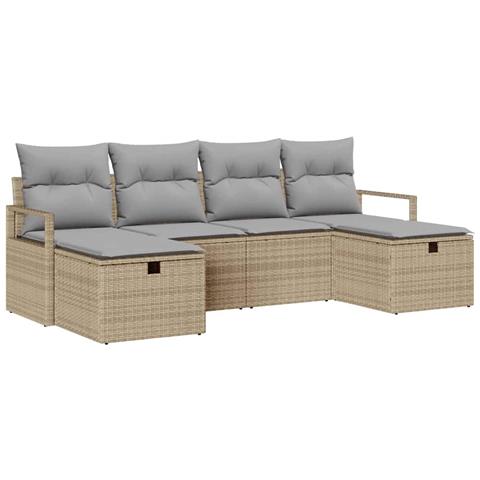 Set Divano da Giardino con cuscino 6 pcs Beige Poly Rattan - Foto 1
