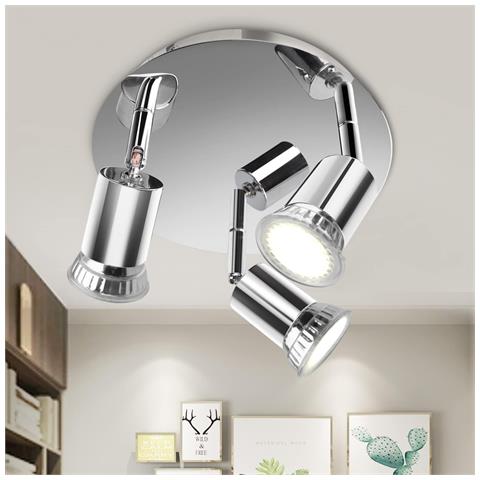Plafoniera 3 Faretti Orientabili Gu10 Ø200mm Argento Per Interni - Foto 1