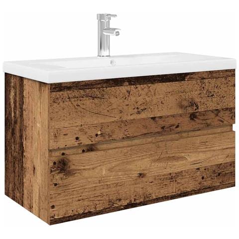 Mobile da Bagno con Lavabo Integrato e Rubinetto Legno Antico - Foto 1