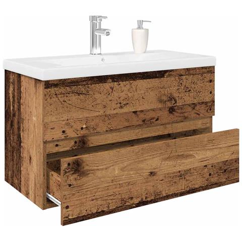 Mobile da Bagno con Lavabo Integrato e Rubinetto Legno Antico - Foto 2